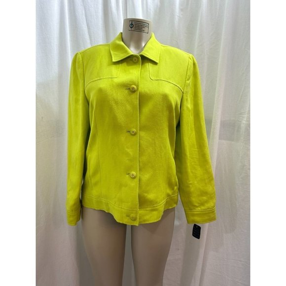 Dana Buchman Blazer Petite Green Linen Jacket Button Front Casual Size 12P #1272 - Picture 10 of 16